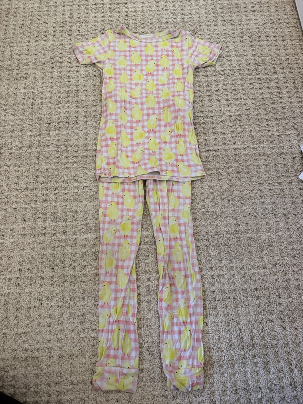 Girls Pink & Yellow Chick-Print Pajama Set - Cozy Sleepwear